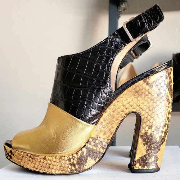 DRIES Van Noten sandal heels black gold croc python - Picture 3 of 14
